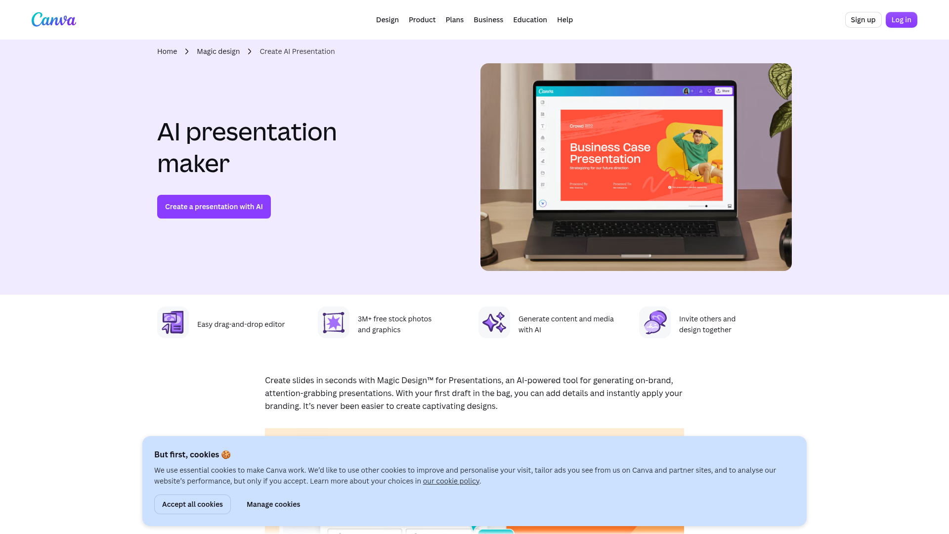 Screenshot of an AI presentation maker interface showing automatic slide generation